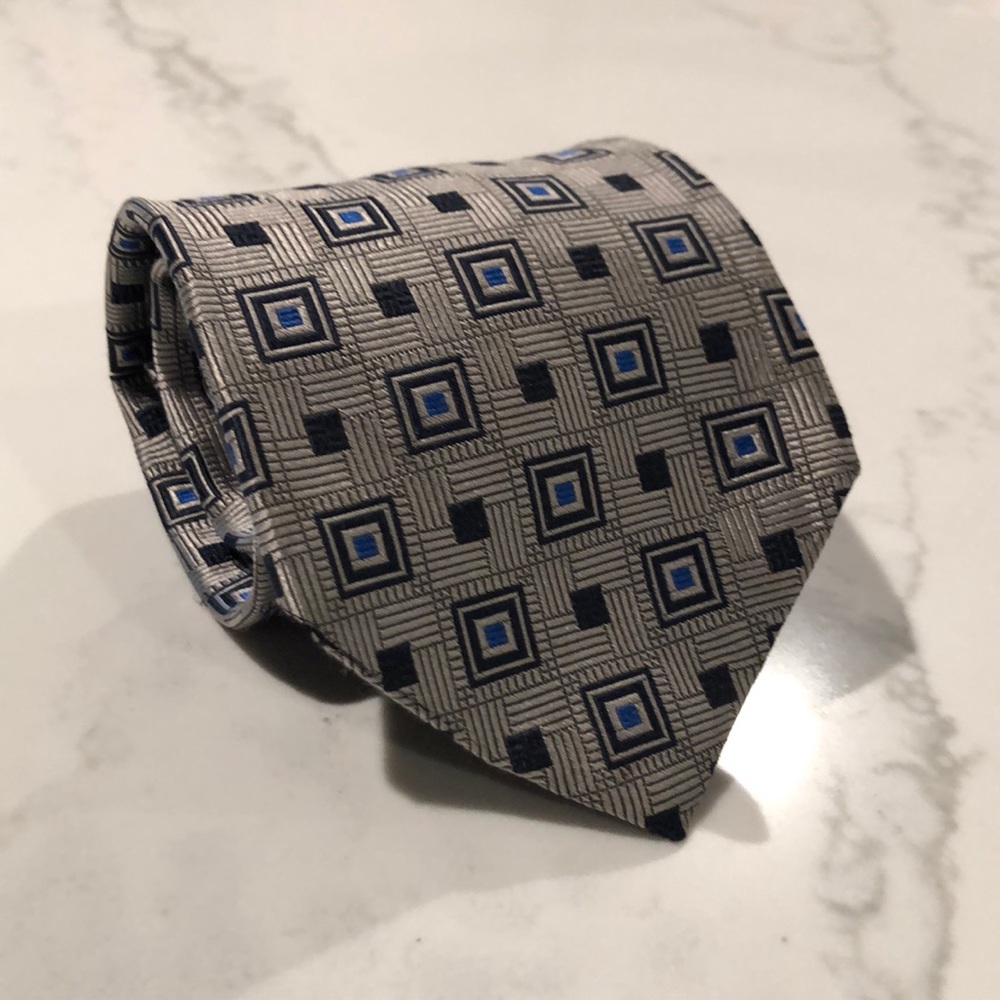 Jos. A. Bank Silver with Black & Blue Squares Tie
